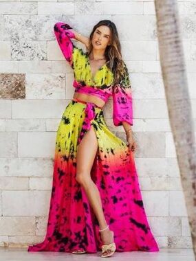 Vibrant Tie-Dye Maxi Skirt - Pink & Yellow